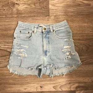 Adorable distressed high-waisted jean shorts!